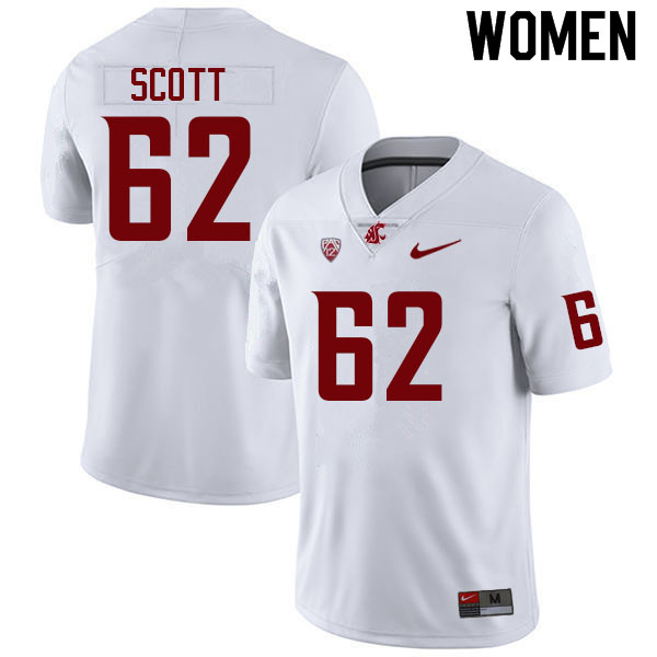 Women #62 Cole Scott Washington State Cougars College Football Jerseys Sale-White - Click Image to Close